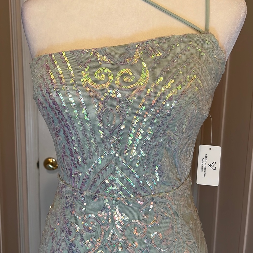 Windsor - Gorgeous Sea Foam Green Art Deco Sequin Cocktail Prom Party Dress M